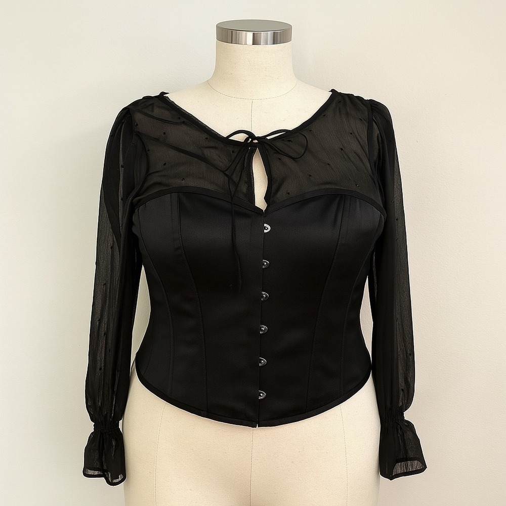 Corset Story Corset Top Sheer Sequin Boned UK 22 US 18 Plus Overbust‎ Black Goth